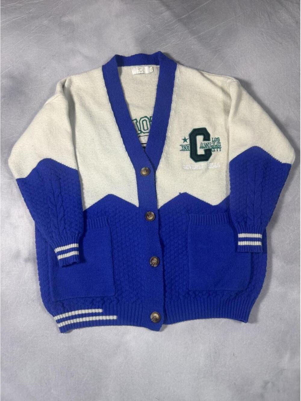 Vintage inspired JCL California Varsity Cardigan Blue Letterman Sweater M/L